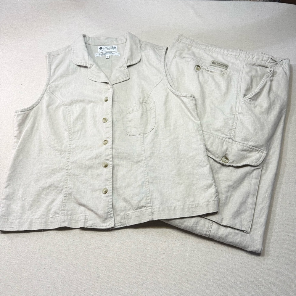 Columbia Natural Linen-Cotton Blend Top & Cargo Pants - 2 pc Set - Size Large